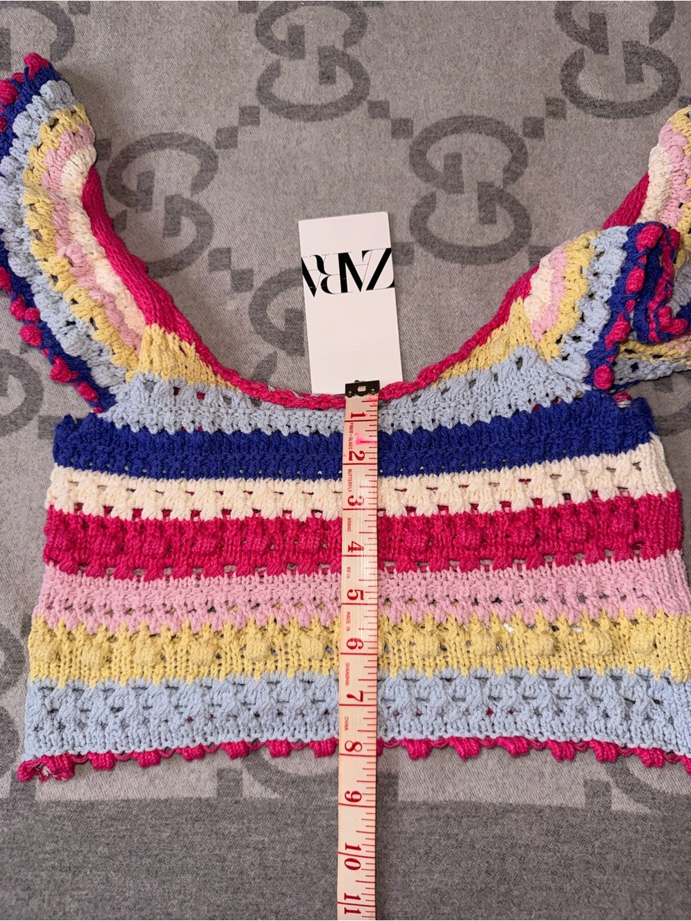 NWT ZARA Multicolor Crochet Ruffle-Strap Top - Picture 6 of 7